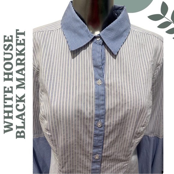 White House Black Market Bell Sleeve Striped Button Front Blouse Top Size 14 - Picture 4 of 7